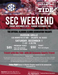 SEC Weekend print flyer- Hudson Grille, Dec 1, 11:30 am