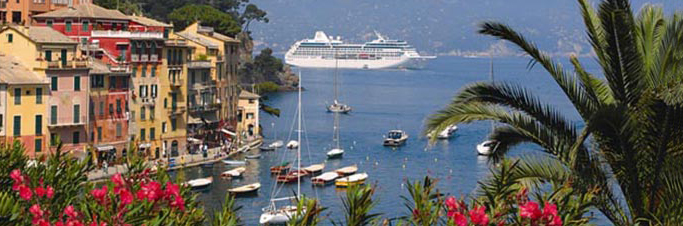 Cruise ship going down a river
