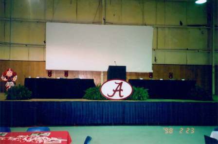 A panel area with podium, no people