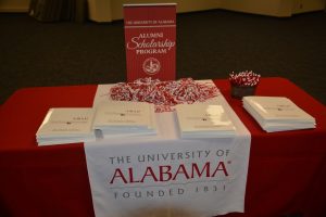 table with red and white cloth