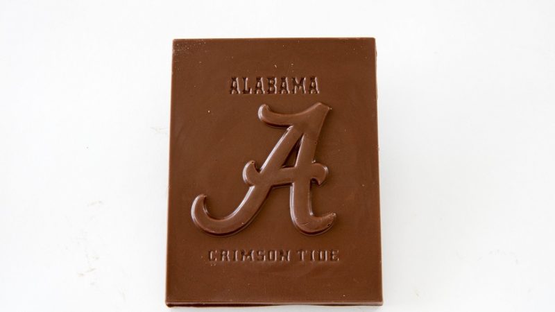 A chocolate bar with the walking A imprinted on it
