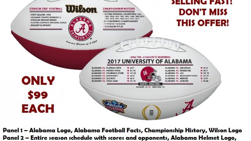 Two footballs showing 2017s season info and UA logos