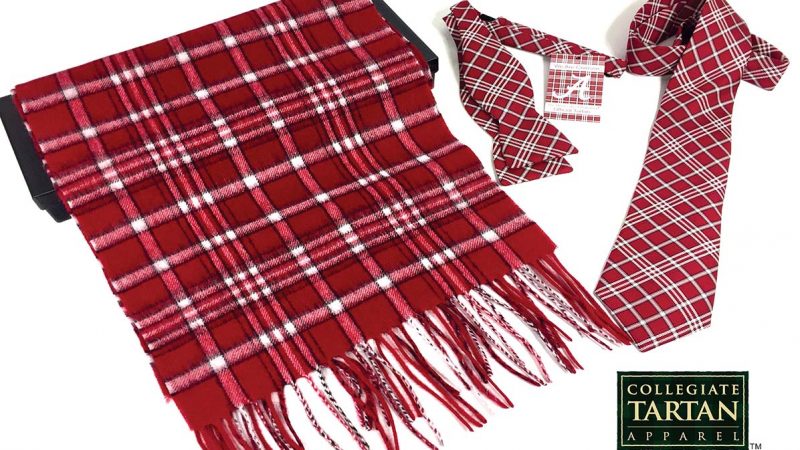A red and white tartan styled scarf