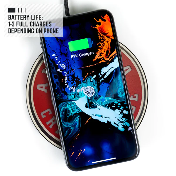 Fametek Qi wireless charger with illuminated Bama logo and built-In power bank